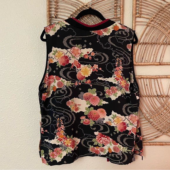 Naturally Petite Asian Floral Vest Artsy Hawaii Oriental Women's Sz L B33 - Picture 2 of 13